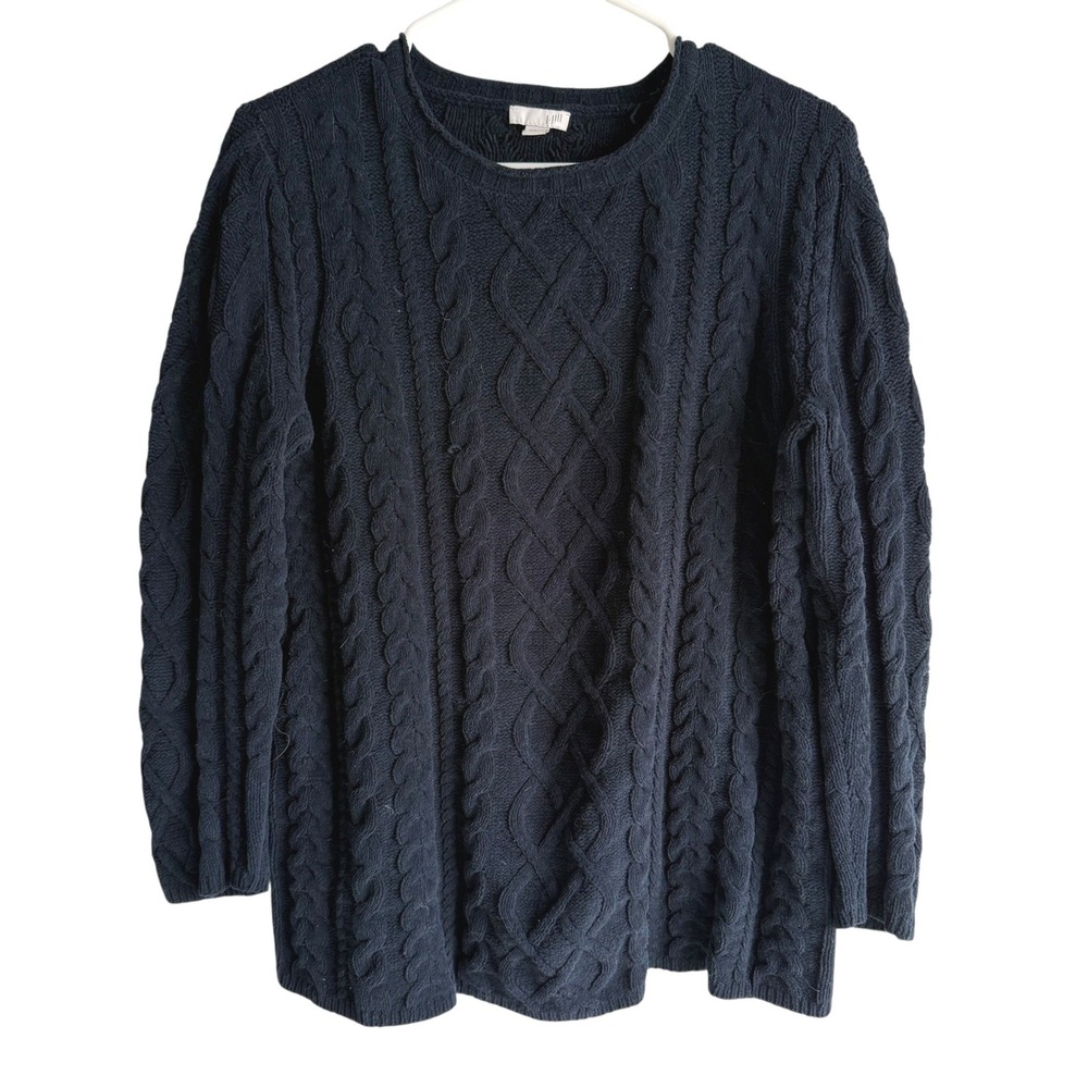 J. JILL Navy Blue Cable Knit Round Neck Ladies‎ Cozy Cabin Sweater, M